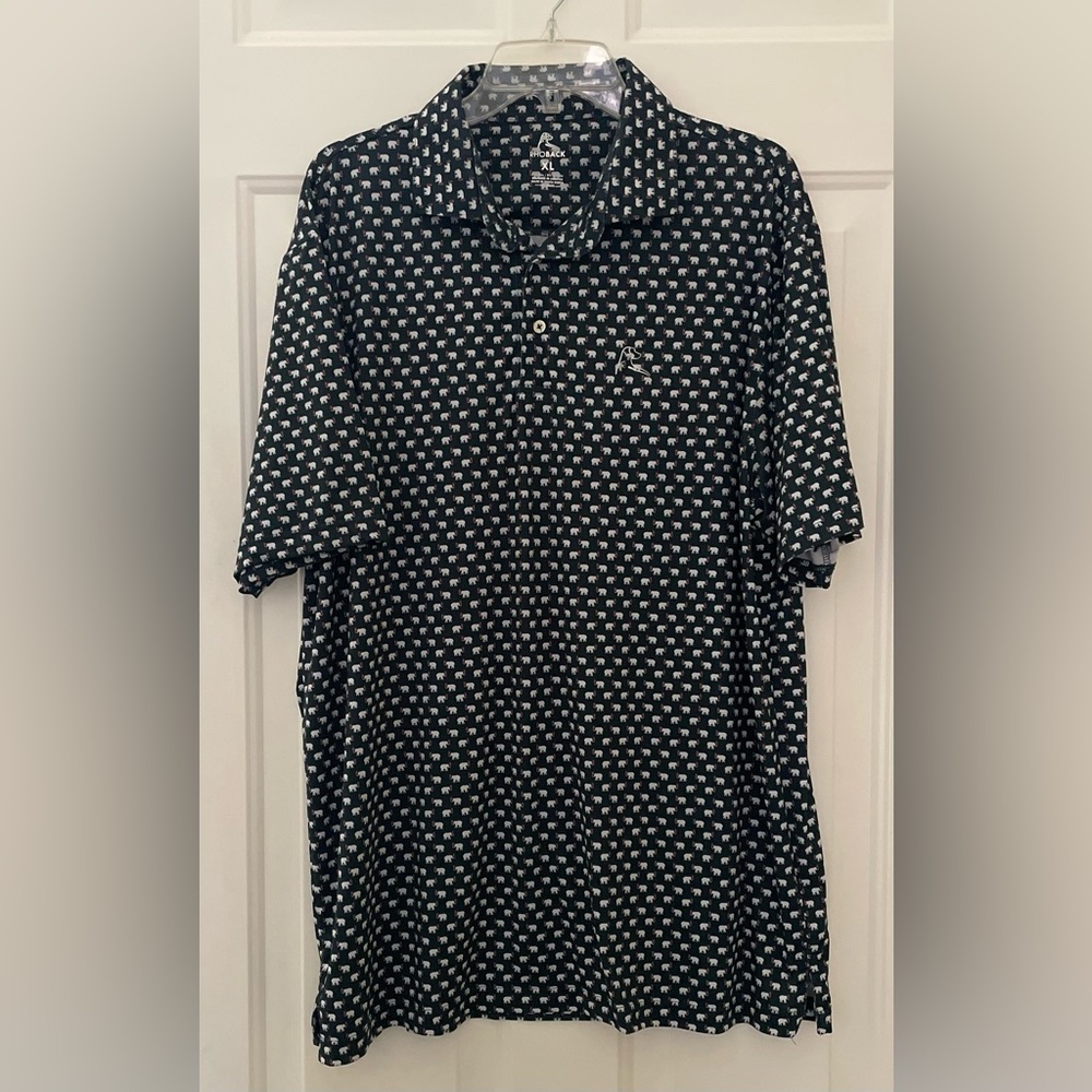 Rhoback White Elephant Black Polo with White Pattern